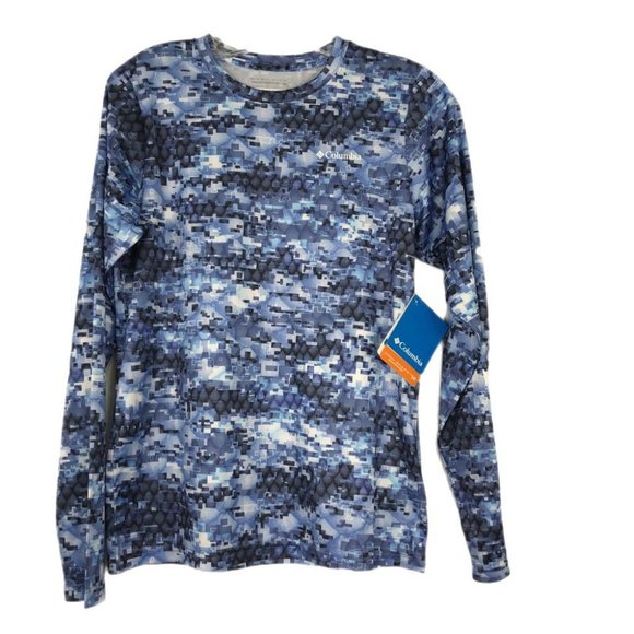 Columbia Blue & White Collarless Long Sleeve T-Shirt | New With Tags - Picture 1 of 8